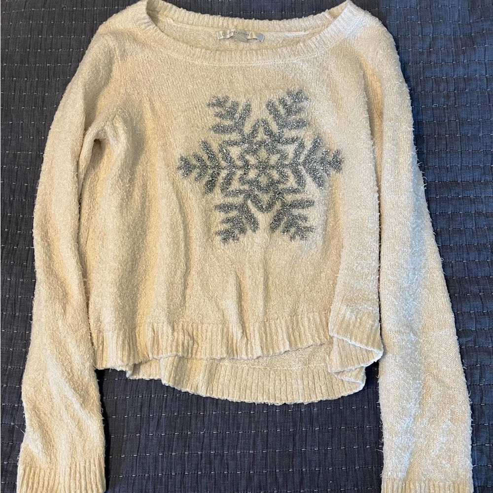 Cream Sweater with Gray Snowflake Design